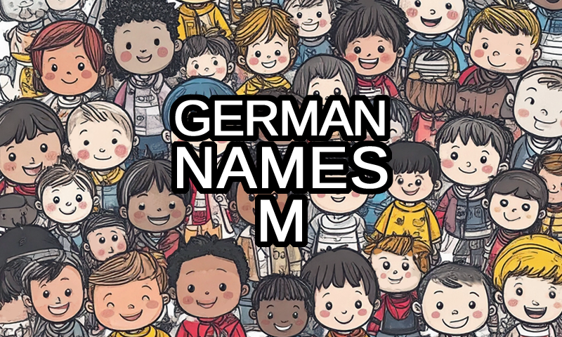 German names that start with M logo with a drawing of boys and girls from Germany in the background