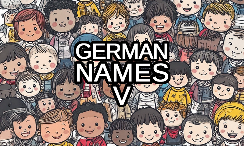 German names that start with V logo with a drawing of boys and girls from Germany in the background